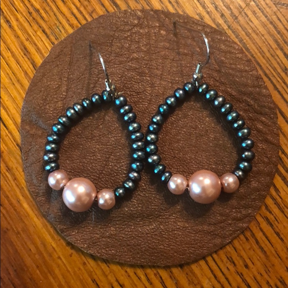 Handmade pink pearl earrings